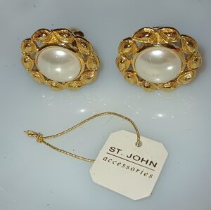St. John Gold and Pearl Statement Earrings (NWT)